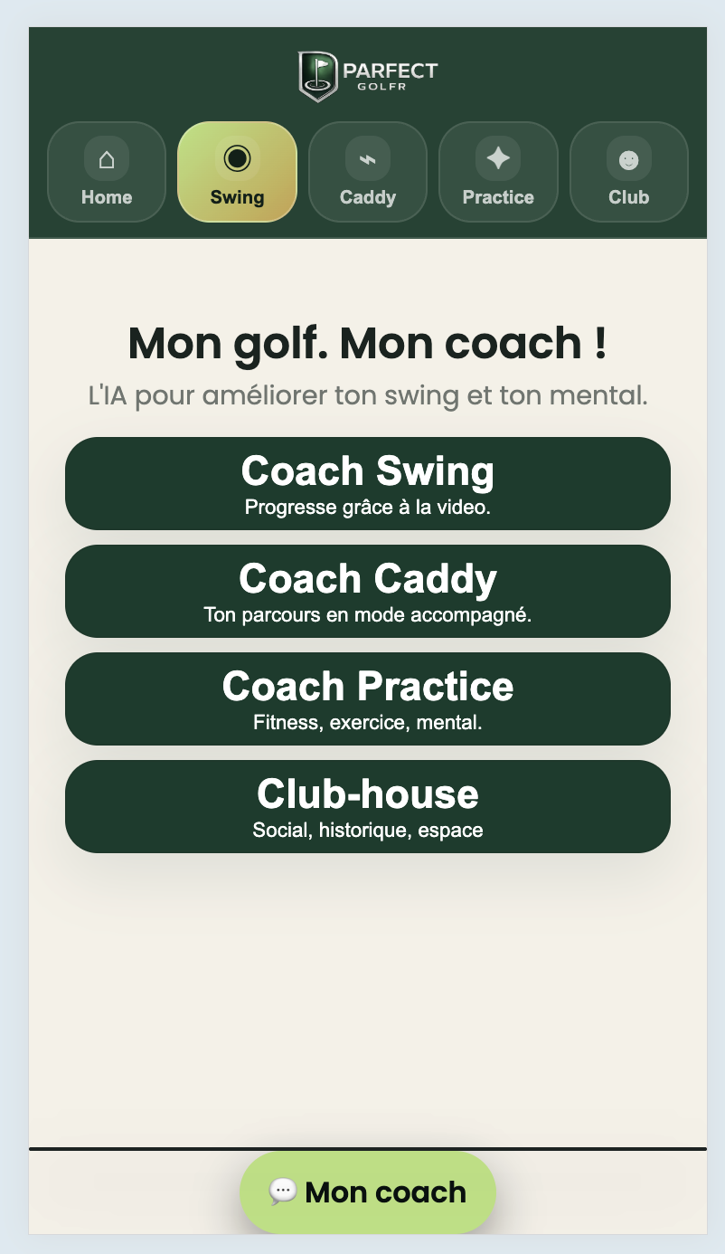 Écran Coach Swing Parfect Golfr